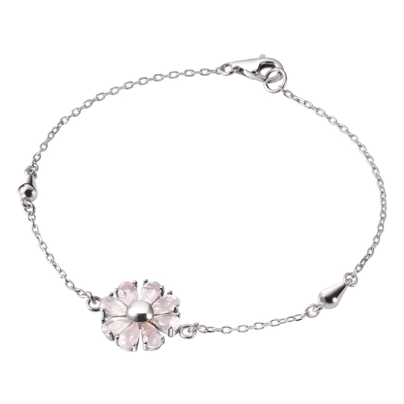 [Australia] - Franki Baker Delicate Daisy Flower Bracelet Pink Rose Quartz Crystal on 925 Sterling Silver. Chain: 18cm. Flower Size:1.5cm. Comes in Pretty Box. 