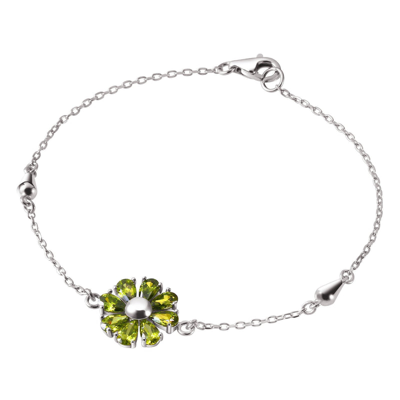[Australia] - Franki Baker Pretty Daisy Flower Bracelet of Green Peridot Crystals on Sterling Silver Chain. Length:18cm. Flower Size:1.5cm. Comes in Pretty Box. 