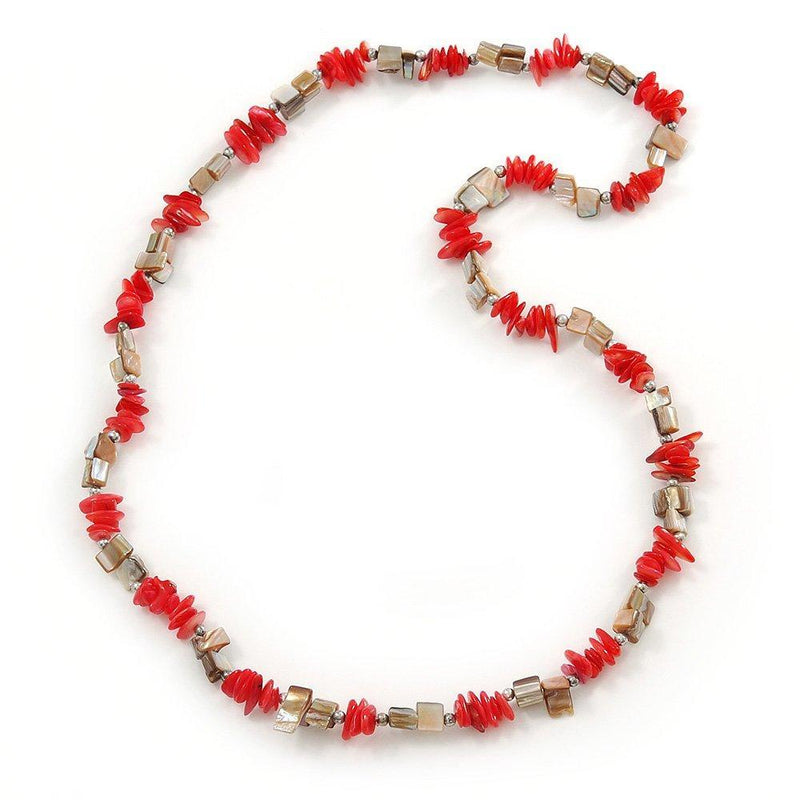[Australia] - Avalaya Light Coral, Antique White Shell Nugget Bead Necklace - 72cm L 