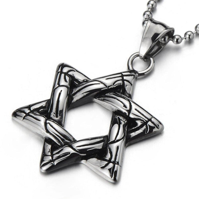 [Australia] - COOLSTEELANDBEYOND Vintage Unisex Star-of-David Pendant Necklace for Man for Women Steel with 23.4 inches Ball Chain ¡­ 