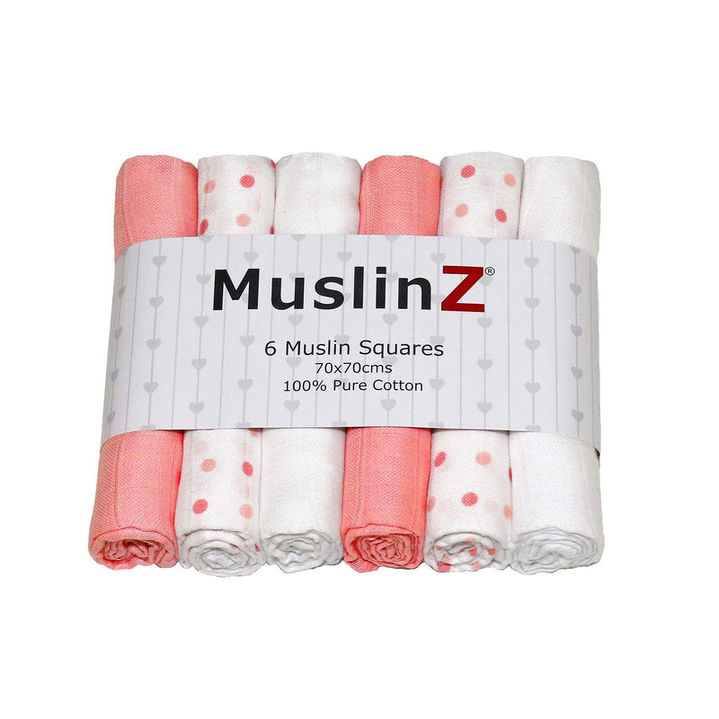 [Australia] - MuslinZ Premium Quality 100% Cotton Baby Muslin Squares 70x70cms (6 Pack, Pink Combo) 6 Pack 