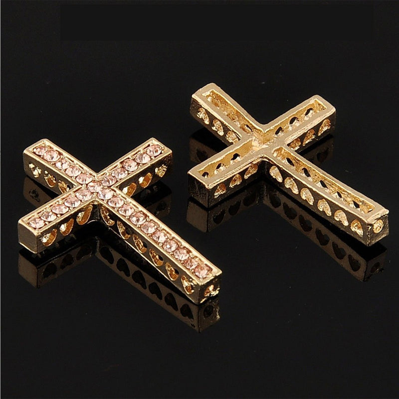 [Australia] - RUBYCA 20pcs Cross Sideway Metal Connector Bead DIY Shamballa Bracelet Gold Color Champagne Crystal Inlay 20 PCS Gold & Champagne Crystals 