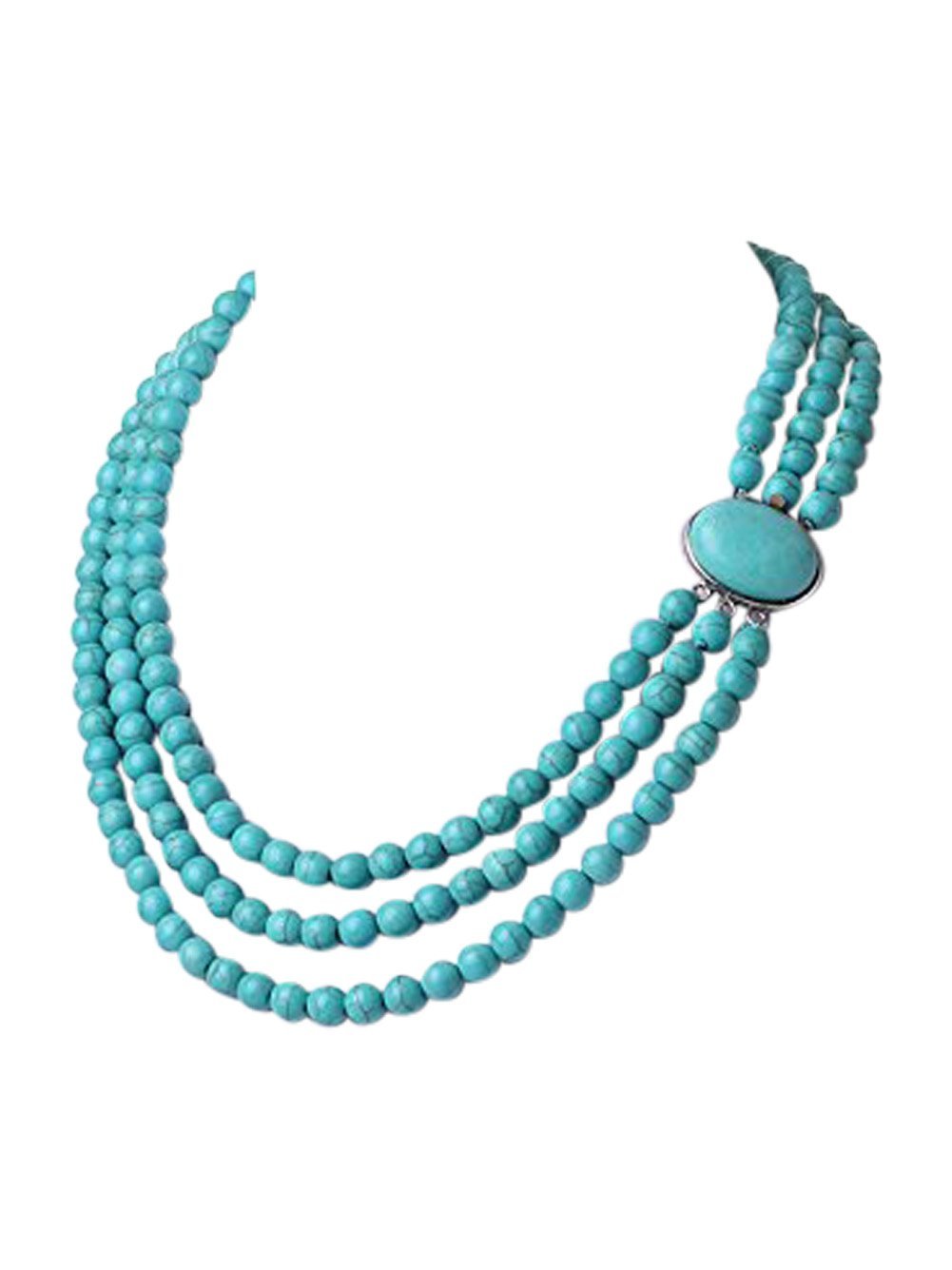 [Australia] - Stunning Three Strands 8mm round Turquoise Gemstone Beaded Necklace for Women 