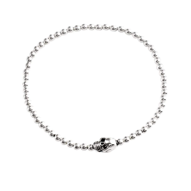 [Australia] - Silverly Women's .925 Sterling Silver Skull Ball Beaded Charm Adjustable Stretch Bracelet 