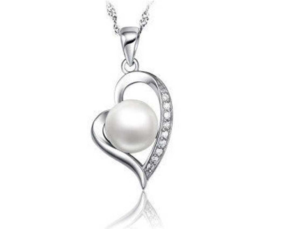 [Australia] - findout sterling silver Natural freshwater pearl flash diamond hearts pendant necklace (f1428) 