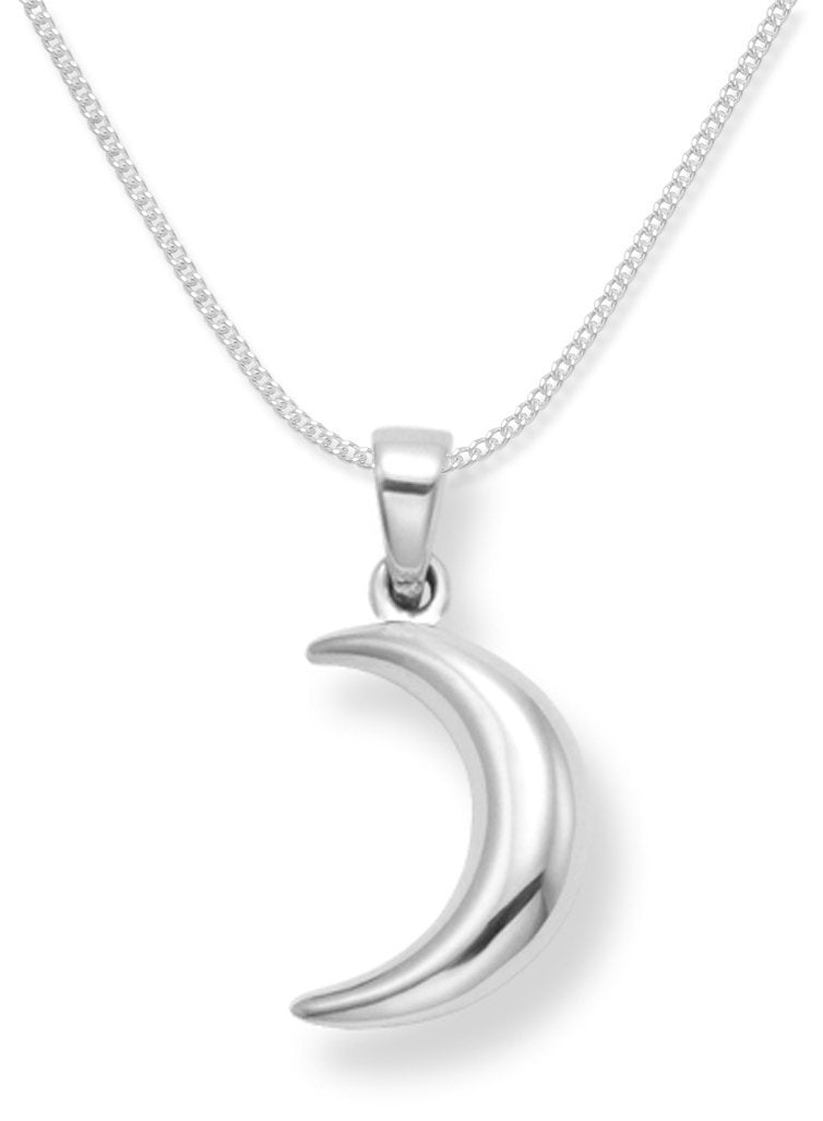 [Australia] - Sterling Silver Moon Necklace on silver chain - Silver moon pendant - SIZE: 15mm x 4mm. Gift Boxed - Please choose chain length below 16.0 Inches 
