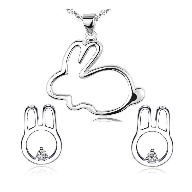 [Australia] - Rabbit jewellery sets For Women friendship bunny necklace Sterling Silver Bunny Easter Pendant Necklace and rabbit stud earrings Gifts For Women Girls With Jewellery Box silver Chain 