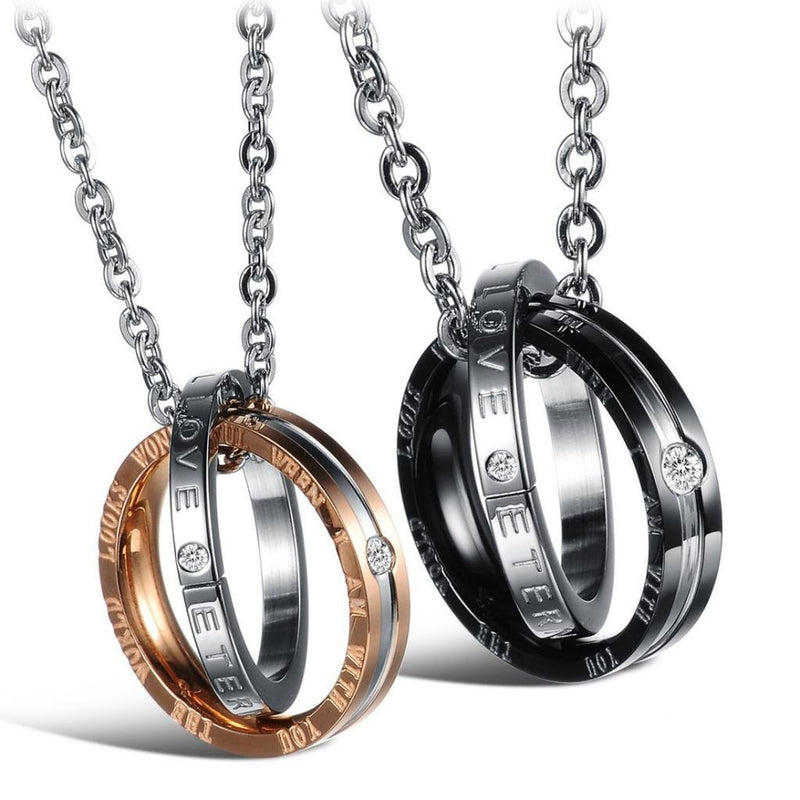 [Australia] - Jewow Jewellery 2 Piece Stainless Steel Interlocking Double Ring Necklaces Gifts for Couples 
