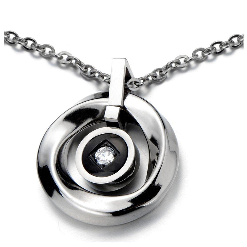 [Australia] - COOLSTEELANDBEYOND Swirling Double Circles Evil Eye Pendant Necklace Stainless Steel with Cubic Zirconia 20 in Chain 