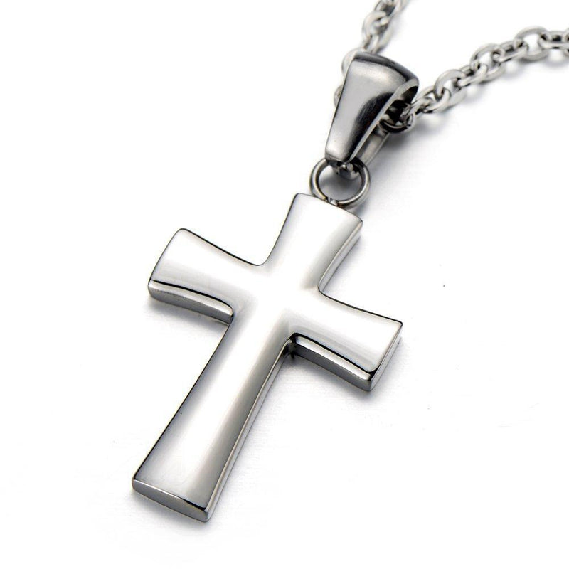 [Australia] - COOLSTEELANDBEYOND Small Unisex Cross Pendant Necklace for Men for Women Stainless Steel with 20 inches Chain 