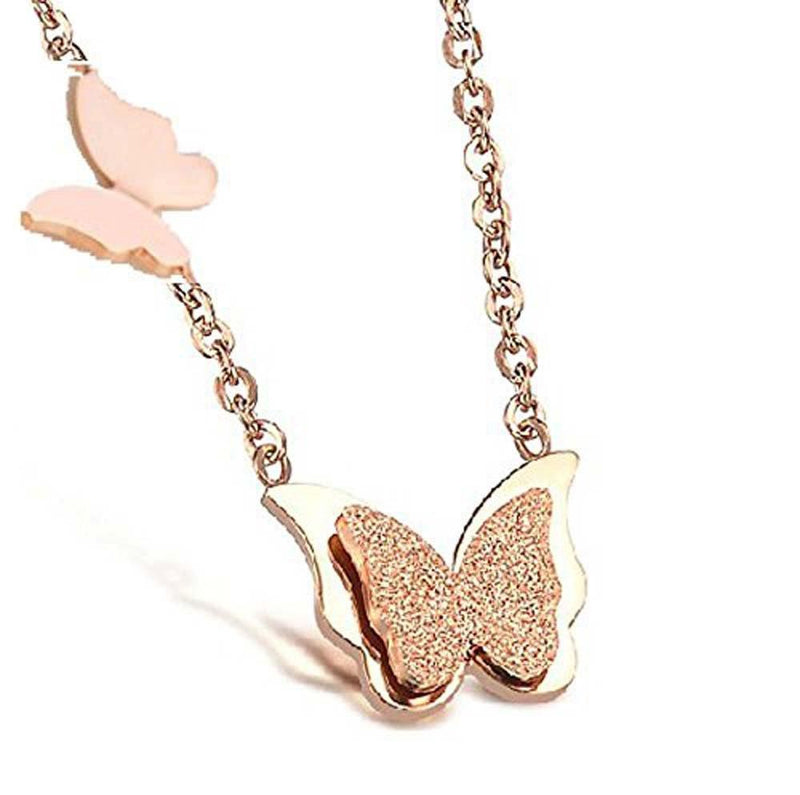 [Australia] - findout 14K rose gold plated titanium steel double frosted dimensional butterfly pendant necklace (f1493) 