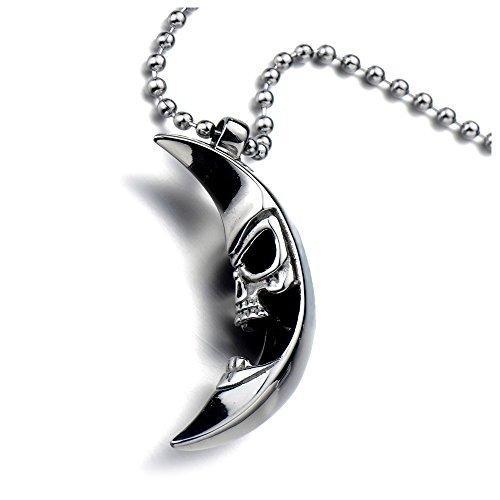 [Australia] - COOLSTEELANDBEYOND Stainless Steel Gothic Moon Skull Pendant Necklace with 23.4 inches Ball Chain 