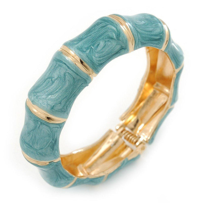 [Australia] - Avalaya Light Blue Enamel Segmental Hinged Bangle Bracelet in Gold Plating - 19cm L 