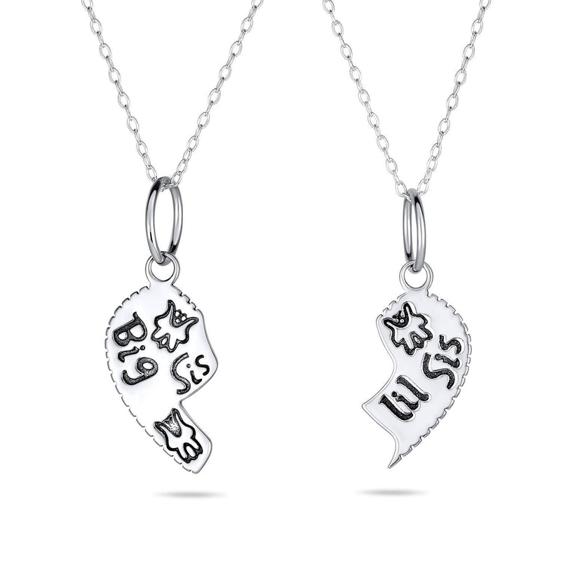 [Australia] - Personalized Break Apart 2 Part Puzzle Heart Sisters Big Sis Lil Sis Pendant Necklace For Women 925 Sterling Silver No Engraving 