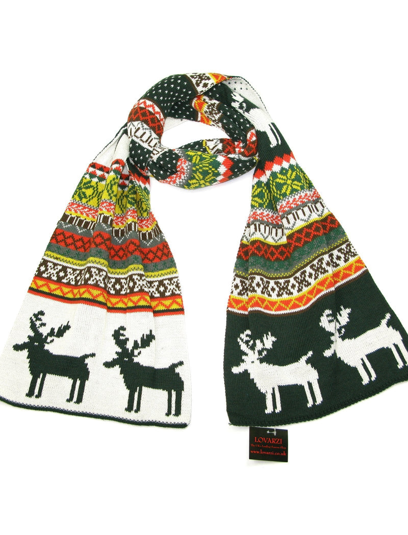 [Australia] - Lovarzi Winter Scarf for Women and Men - Reindeer Snowflake Christmas Scarves Green 