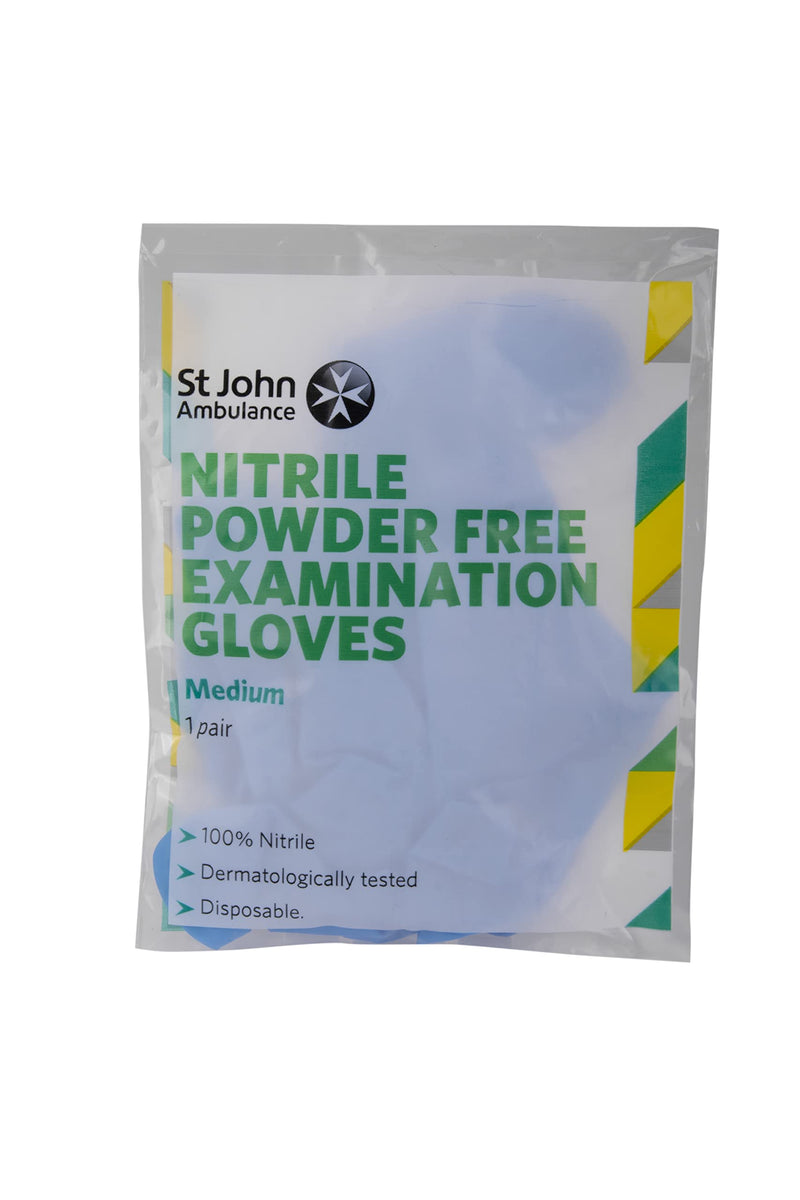 [Australia] - St John Ambulance Nitrile Examination Gloves, Powder Free, Blue, Size M (Pack of 1 Pair of Gloves) Medium 