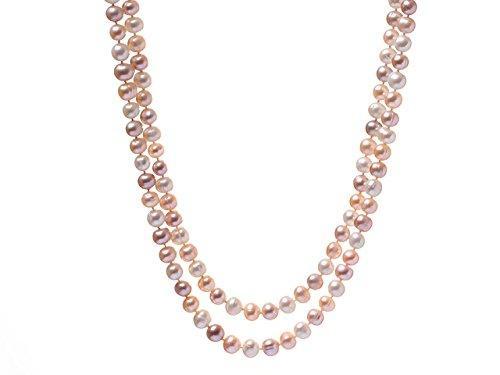 [Australia] - TreasureBay Women's Pearl Necklace 7-8mm White, Pink and Purple Pearl Necklace 120cm 