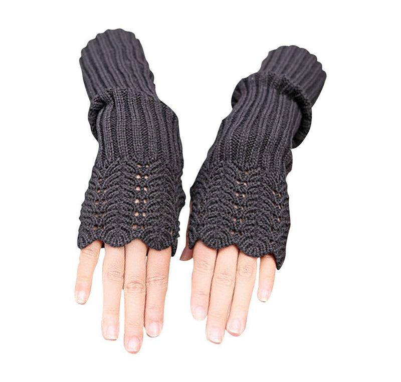 [Australia] - Novawo® Women's Scale Design Winter Warm Knitted Long Arm Warmers Gloves Deep Gray 