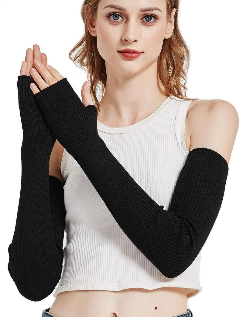 [Australia] - Novawo® Women's Solid Wool Fingerless Arm Warmer Gloves Black 
