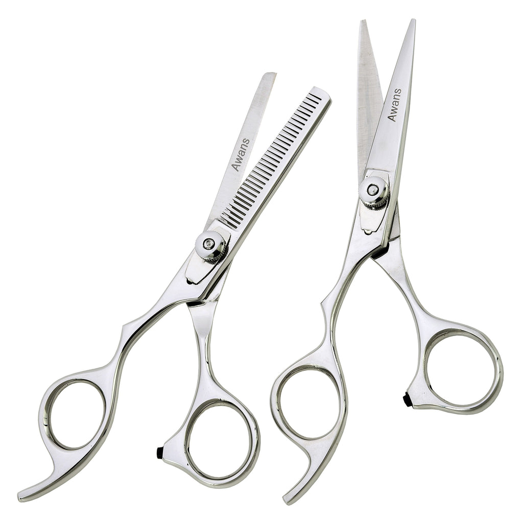 [Australia] - Awans Professional Left Handed Hairdressing Barber Salon Scissors, Thinning Scissors set 5.5", Polished 