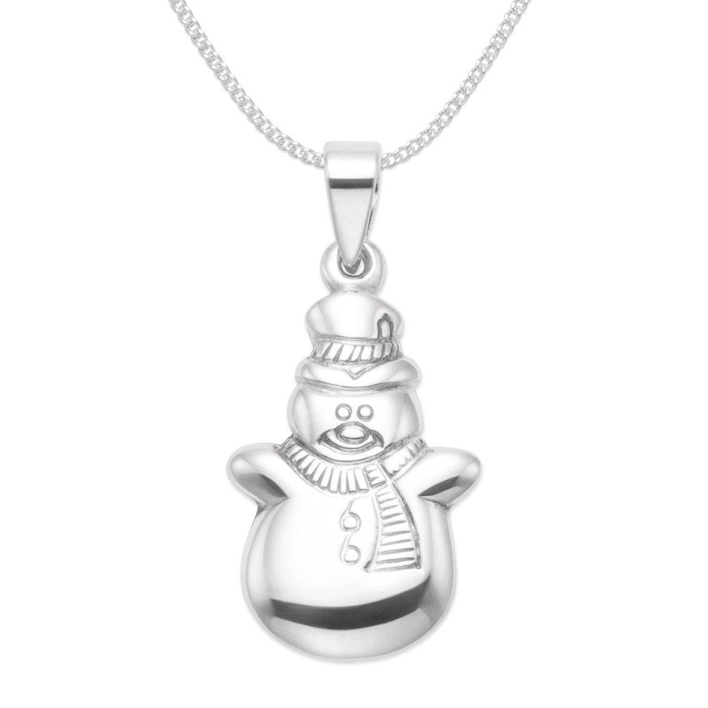 [Australia] - Christmas Gift Boxed Sterling Silver Snowman Pendant Necklace on silver chain - SIZE: 22 x 15mm. 8167NEW 16.0 Inches 