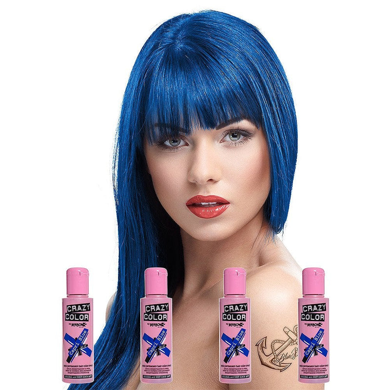 [Australia] - Crazy Color Unisex Semi-Permanent Colour Hair Dye 4 Pack - One Size, Capri Blue 