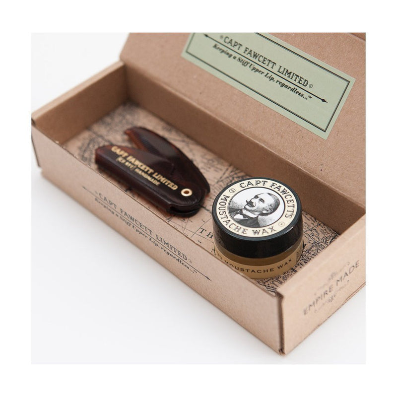 [Australia] - Captain Fawcett's Moustache Wax (Sandalwood Scent) & Folding Pocket Moustache Comb (CF.87T) Gift Set - Made in England 