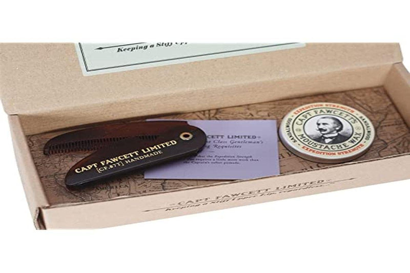 [Australia] - Captain Fawcett's Moustache Wax (Expedition Strength) & Folding Pocket Moustache Comb (CF.87T) Gift Set - Made in England 
