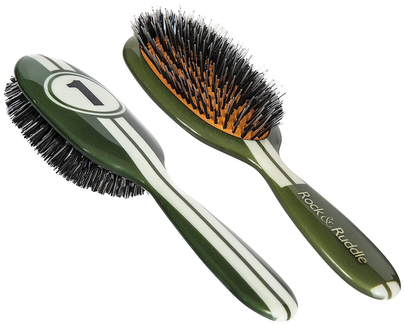 [Australia] - Rock & Ruddle Natural Bristle Hair Brush for Women and Kids (Large, 21cm) - Perfect for Wet or Dry Hair, Detangling Smoothing Blowdrying - Designed & Made in UK - Racing Stripes Design 