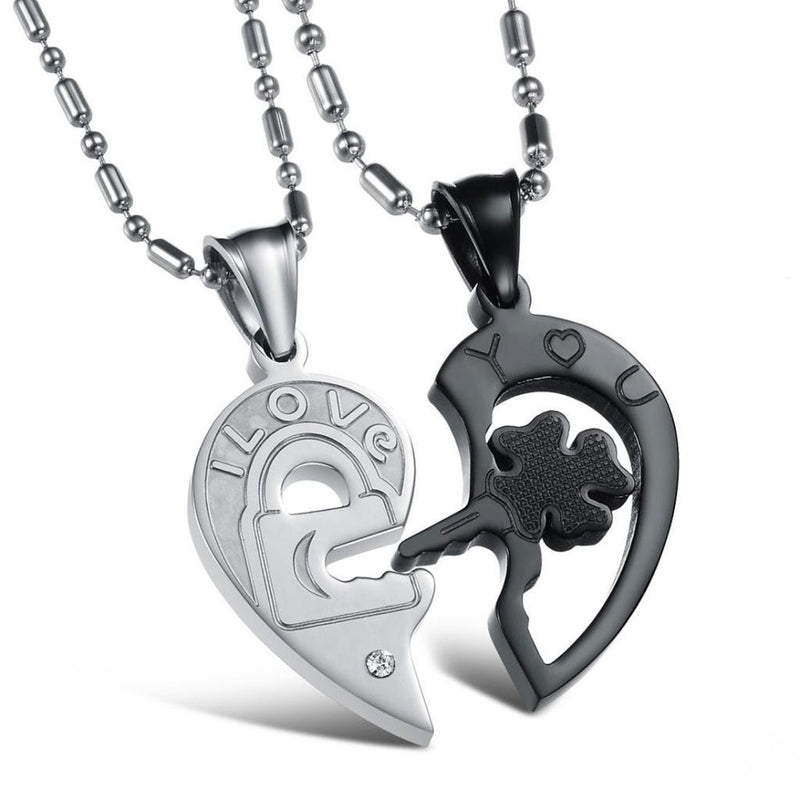 [Australia] - Jewow Jewellery 2 Piece Stainless Steel Lock and Key Heart Shaped Love Necklaces Gifts for Couples 