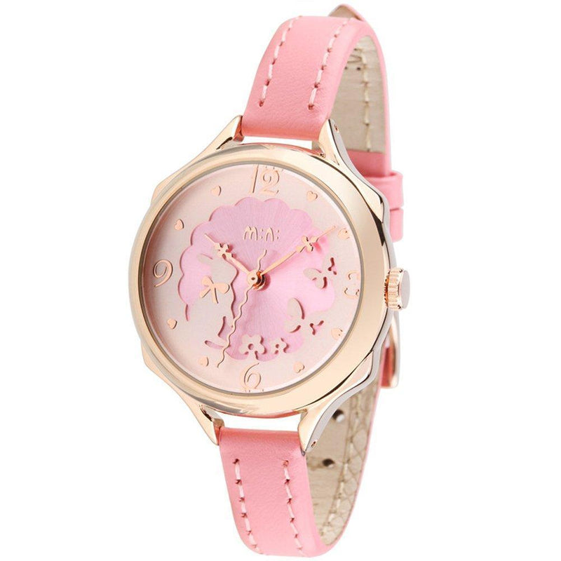 [Australia] - 3D Bowknot Rabbit Butterfly Girl's Women's Wrist Watches for Students Genuine Leather Strap Pink 