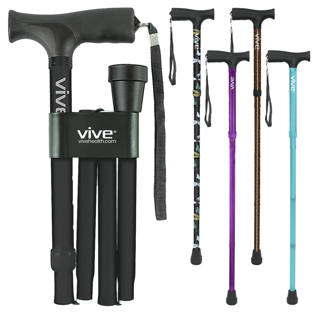 [Australia] - Vive Folding Cane - Lightweight Foldable Walking Stick for Men & Women - Adjustable & Durable for Portable Travel- Collapsible Balancing Mobility Aid - Sleek Ergonomic & Comfortable Handles (Black) Black 