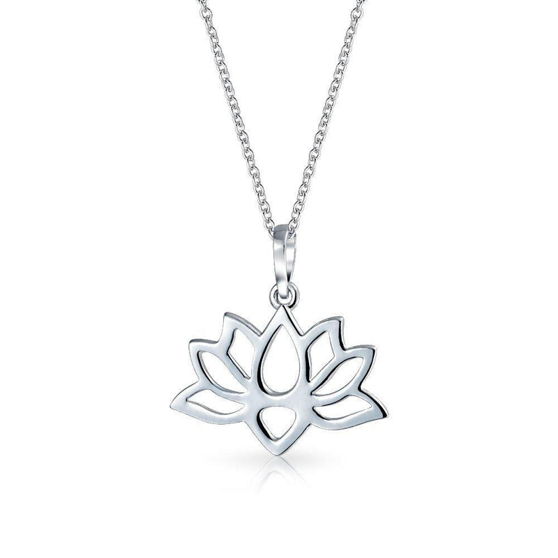 [Australia] - Lotus Flower Blossom Cut Out Pendant Necklace For Women For Girlfriend For Yogi 925 Sterling Silver With Chain 