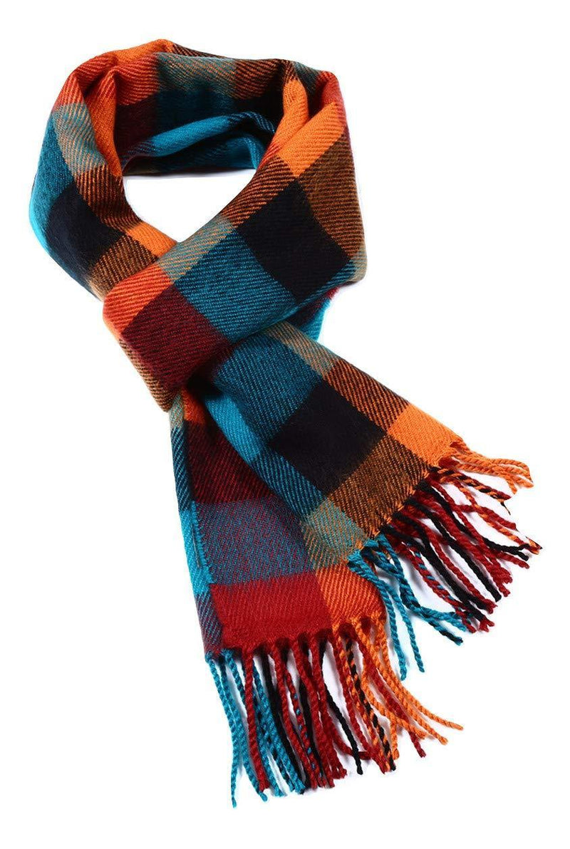 [Australia] - A.WAVE A. WAVE Softer than Cashmere Wool Touch Tassel Ends Plaid Check Solid Scarf 12 x 66 inches (31 x 167.5 cm) Orange 