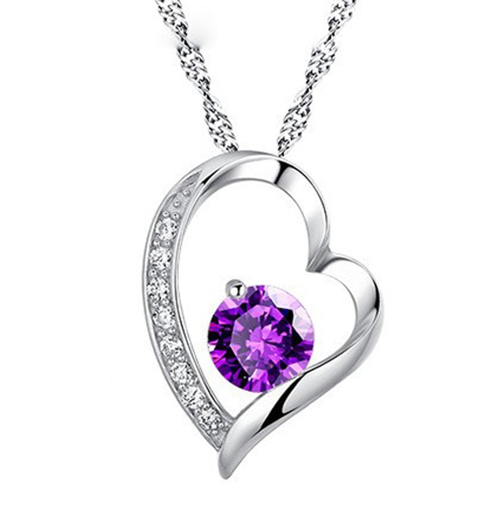 [Australia] - findout heart Necklace for Women Sterling Silver amethyst Cubic Zirconia Friendship heart dolphin Penguin cat pendant necklace Gift For Women Girls With Jewellery Box Silver Chain Amethyst Heart 18 