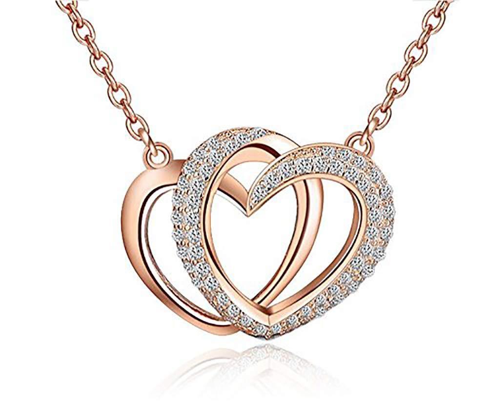 [Australia] - Double Heart Infinity neckelace Women 925 Silver Double Heart Love Cubic Zirconia Fashion Pendant Necklace, for Women Girls Children 