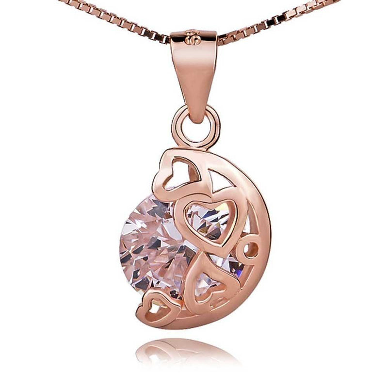 [Australia] - findout classic silver Necklace for women sterling silver Friendship inlaid Cubic Zirconia Love You To The Moon represents my heart pendant necklace Gift For Women Girls With Jewellery Box (f1340) Rose Gold Plated 