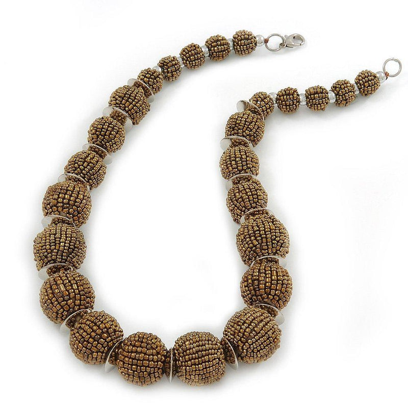 [Australia] - Avalaya Chunky Bronze Glass Bead Ball Necklace with Silver Tone Clasp - 47cm L 