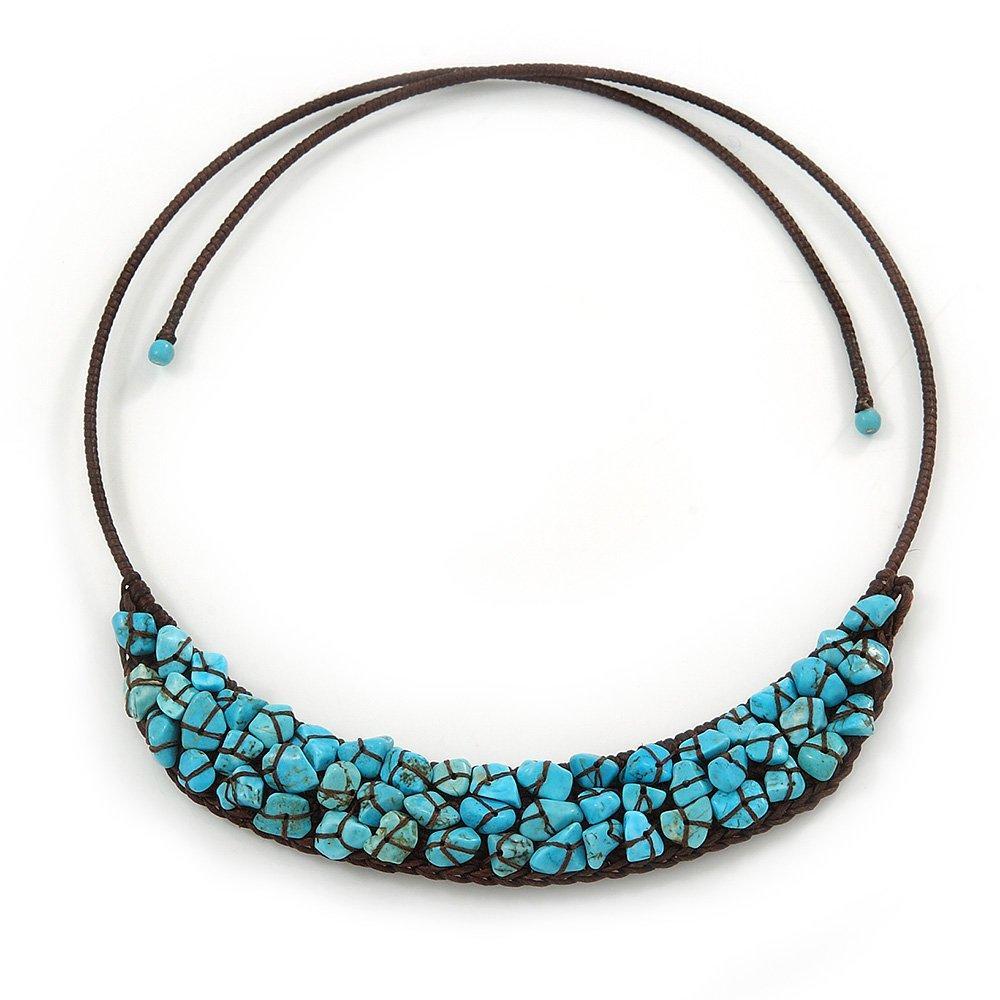 [Australia] - Avalaya Turquoise Beaded Collar Flex Wire Choker Necklace - Adjustable 