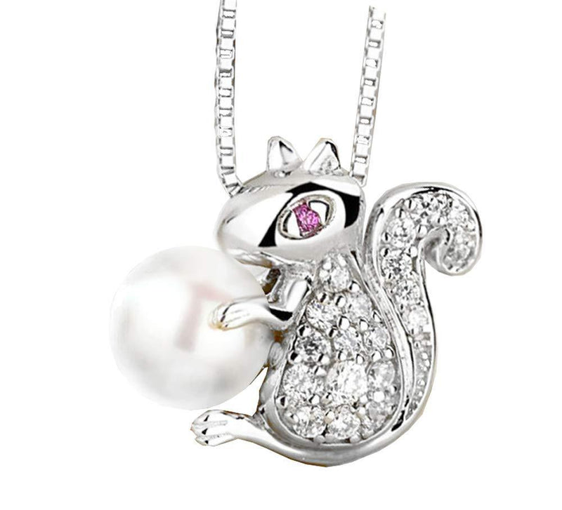 [Australia] - findout child girls gift sterling silver pearls 7mm cute little squirrel full crystal pendant necklace(f1457) 