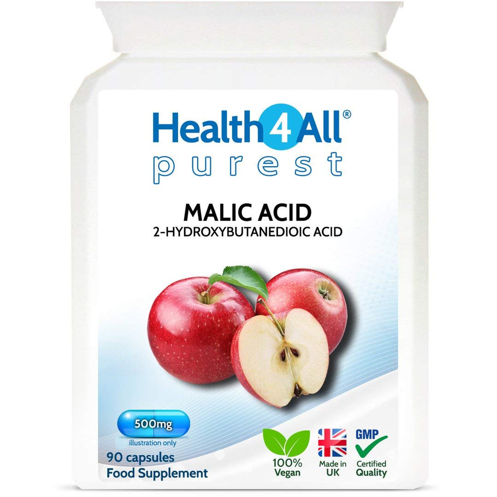 [Australia] - Malic Acid 500mg 90 Capsules (V) . for Liver, Gallbladder, Energy, Metabolism and Skin. Vegan. Made in The UK by Health4All. 90 Count (Pack of 1) 