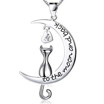 [Australia] - findout cat to the moon and back women necklace sterling silver simple cute cat pendant necklace .for women girls children.(f1466) 