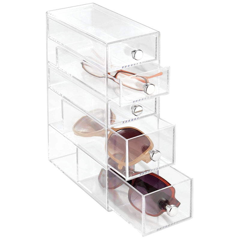 [Australia] - mDesign Stackable Box for Eyewear Storage - Practical 2 Drawer Chest - Plastic Chest of Drawers Ideal as Glasses Storage with 3 Pull Out Containers - Transparent 