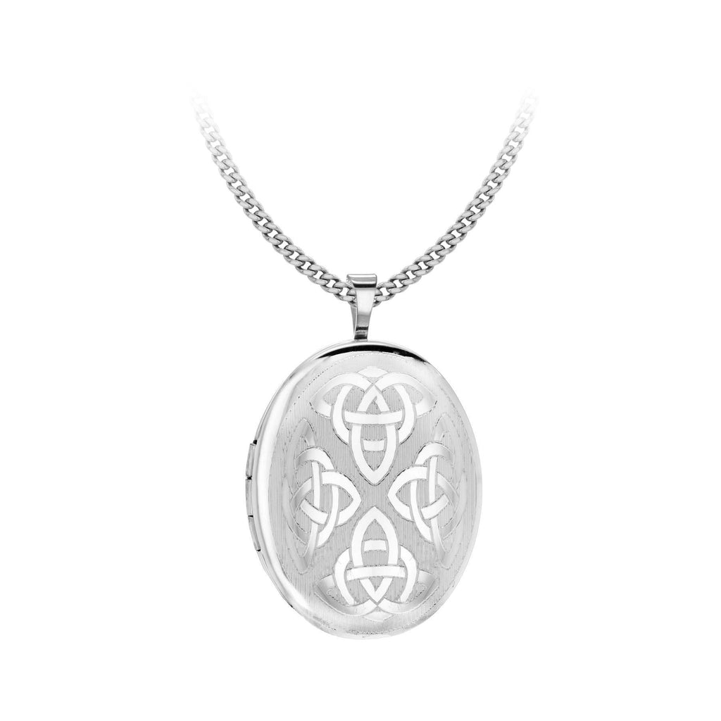 [Australia] - Tuscany Silver Sterling Silver Etched Celtic Detail Oval Locket on Curb Chain 46cm/18" 