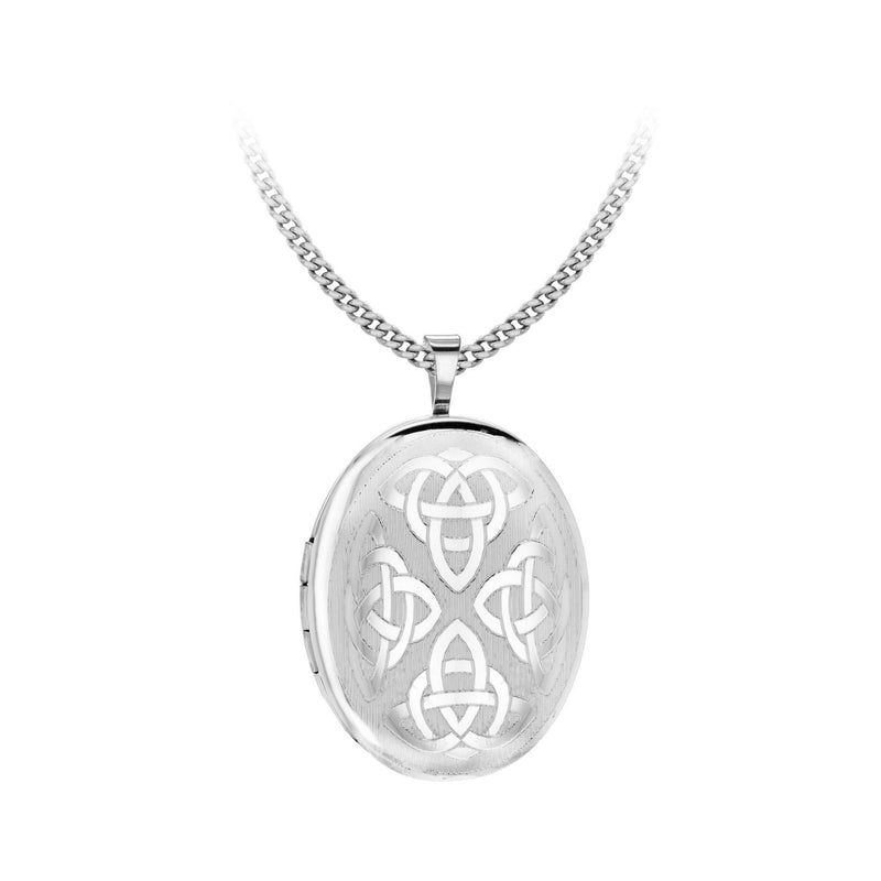 [Australia] - Tuscany Silver Sterling Silver Etched Celtic Detail Oval Locket on Curb Chain 46cm/18" 