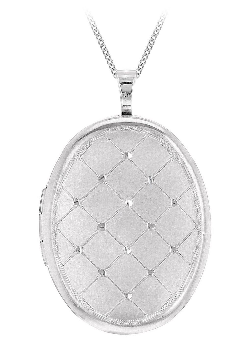 [Australia] - Tuscany Silver Sterling Silver Etched Quilt Detail Oval Locket on Curb Chain 46 cm/18 inch 