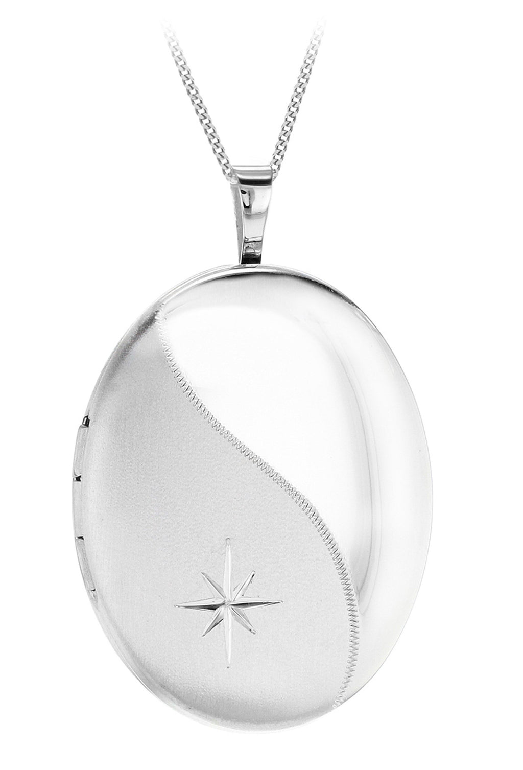 [Australia] - Tuscany Silver Sterling Silver Diamond Cut Etched Wave Satin Polished Oval Locket on Curb Chain 46cm/18" 