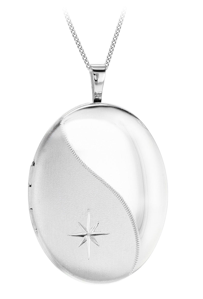 [Australia] - Tuscany Silver Sterling Silver Diamond Cut Etched Wave Satin Polished Oval Locket on Curb Chain 46cm/18" 