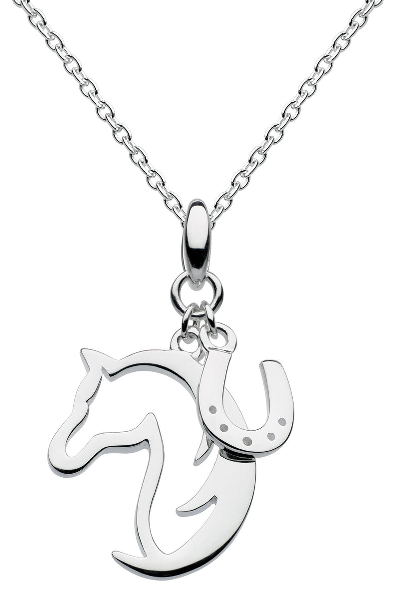 [Australia] - Dew Sterling Silver Hoofing Around Horse and Horseshoe Necklace 45.7 cm 