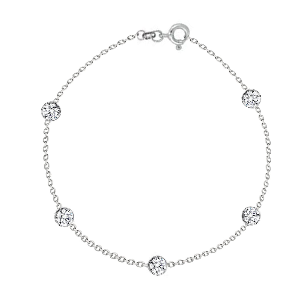 [Australia] - Ritastephens Sterling Silver Designer Style CZ By the Yard Station Chain Anklet, Bracelet, or Necklace Anklet - Silver (10 Inches) 